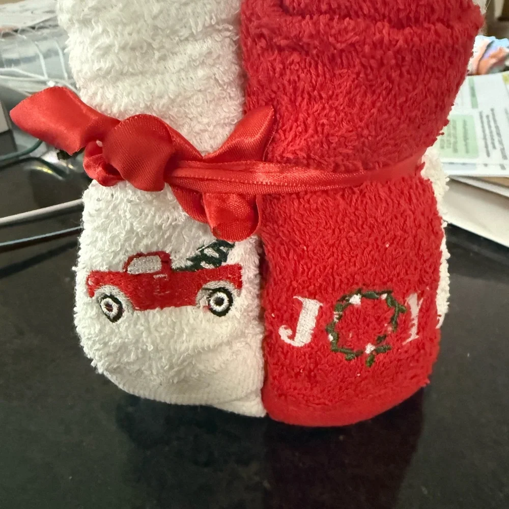 Festive Red and White Wash Cloth Set